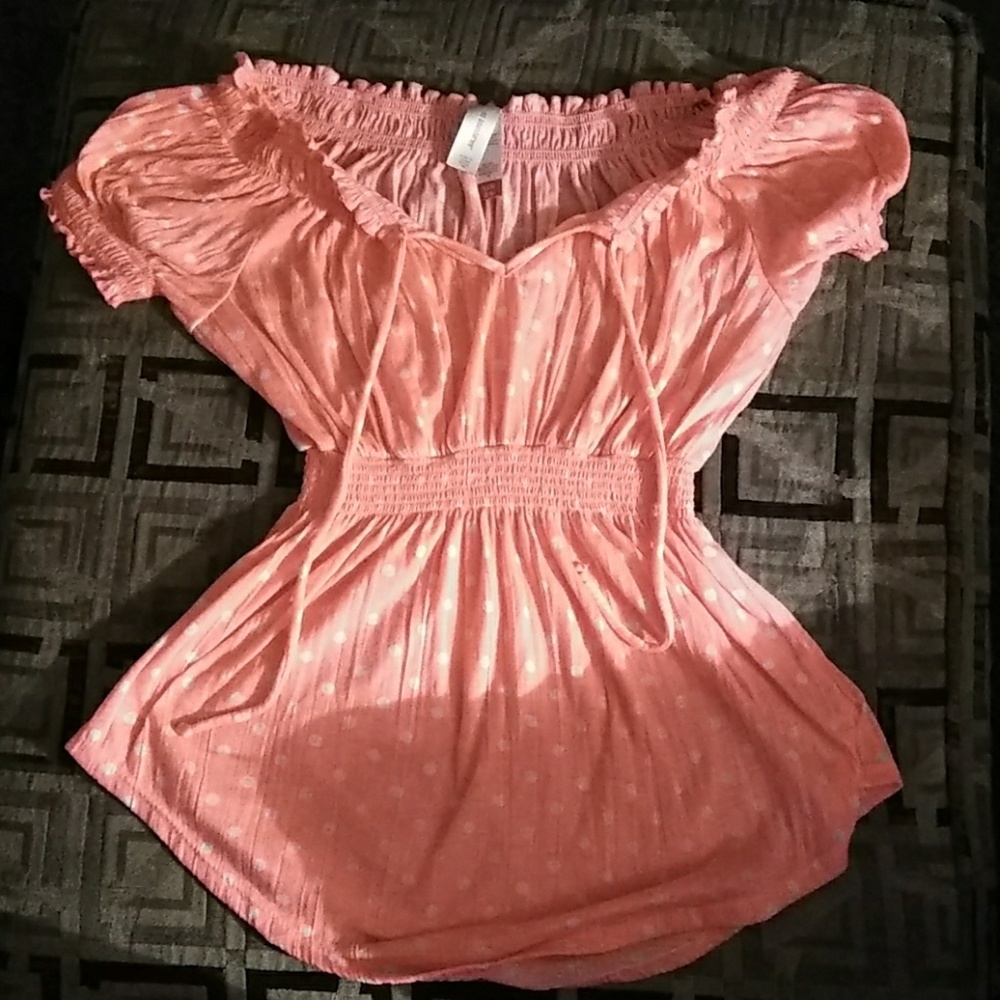 Orange and white poka dots babydoll shirt